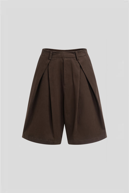 Pleated Side-zip Cropped Pants Coffee