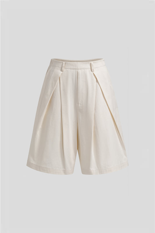 Pleated Side-zip Cropped Pants Off-White